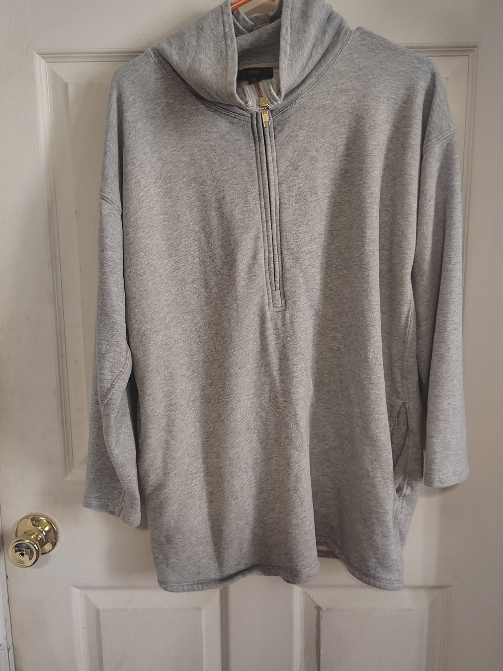 J.Crew Womens XS Gray 1/4 Zip Mock Neck Pullover Sweatshirt Pockets